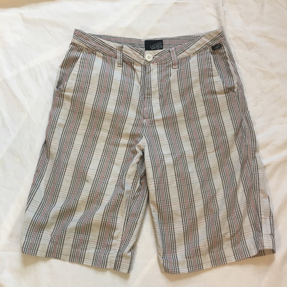 Vans Cream, Grey and Red Plaid Skater Shorts, 30